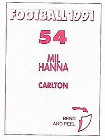 1991 Select AFL Stickers #54 Mil Hanna Back